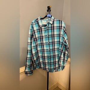 Old‎ Navy Men's Turquoise and Navy Plaid Shirt